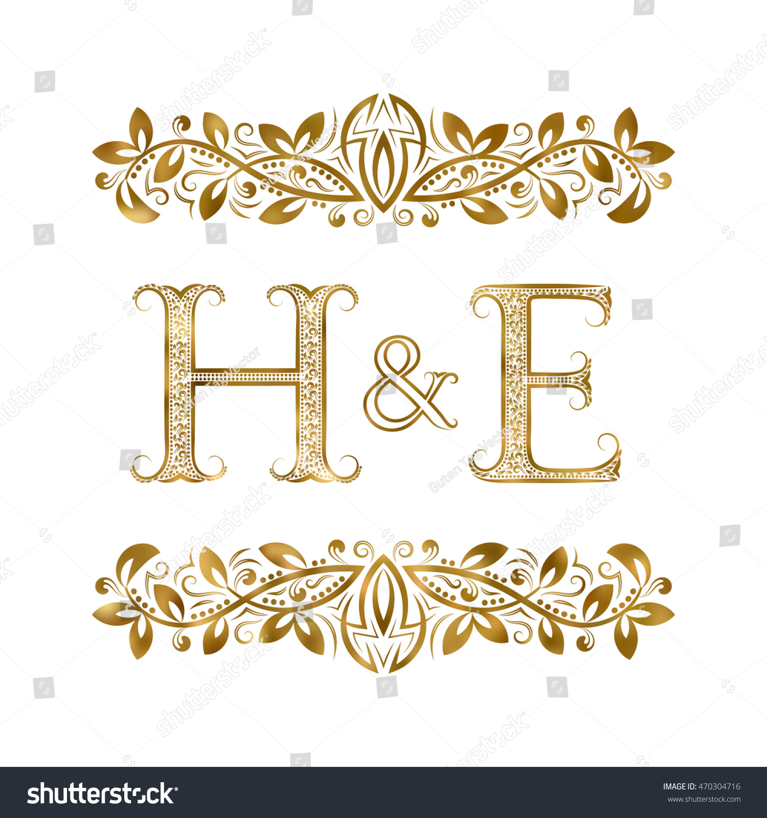 H And E Vintage Initials Logo Symbol. The Letters Are Surrounded By ...