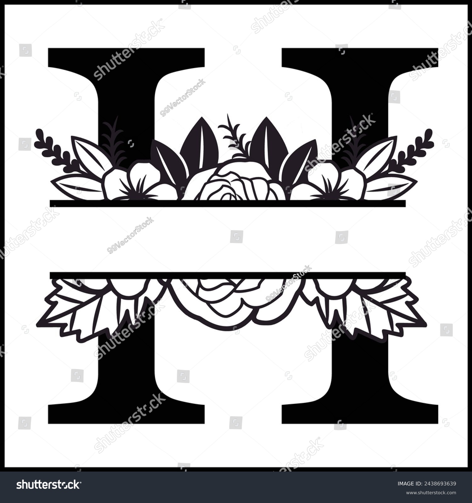 SVG of H Floral Split Monogram , Flower Monogram Clipart, Floral Letter Graphic, Alphabet Bundle |Split Monogram Alphabet | Split Monogram Frame Alphabet | Cut File for Circuit, Silhouette svg