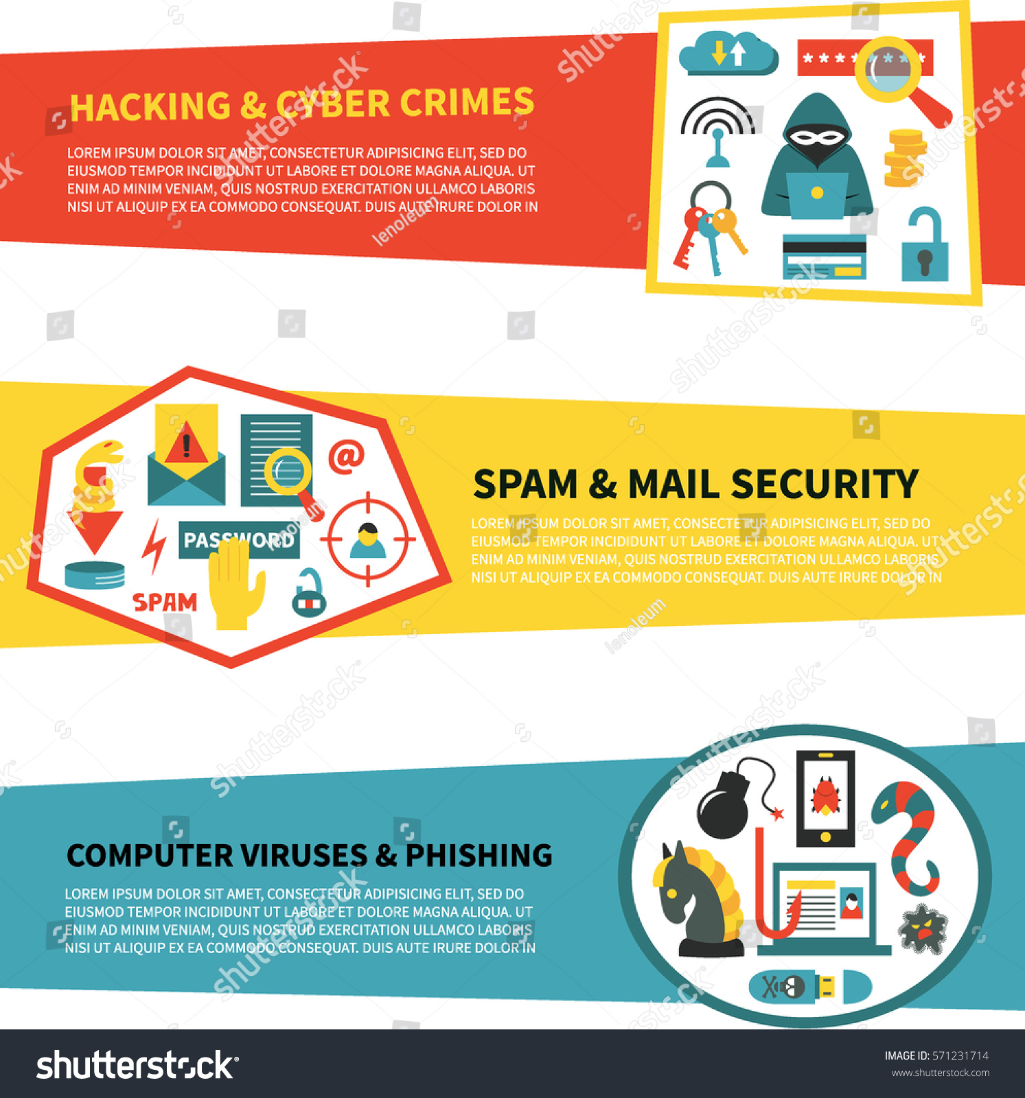 Hacking Cyber Crime Horizontal Vector Banner Stock Vector (Royalty Free ...