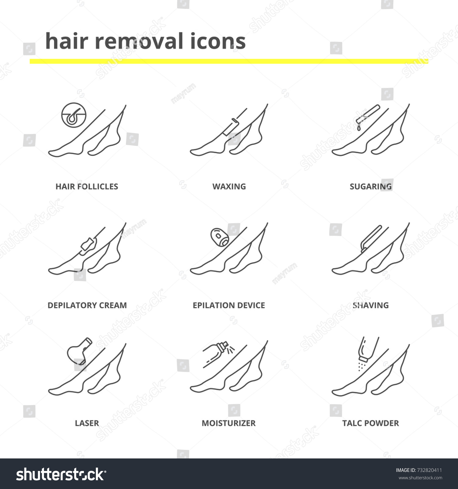 Hair Removal Icons Set Shaving Waxing Stock Vector Royalty Free