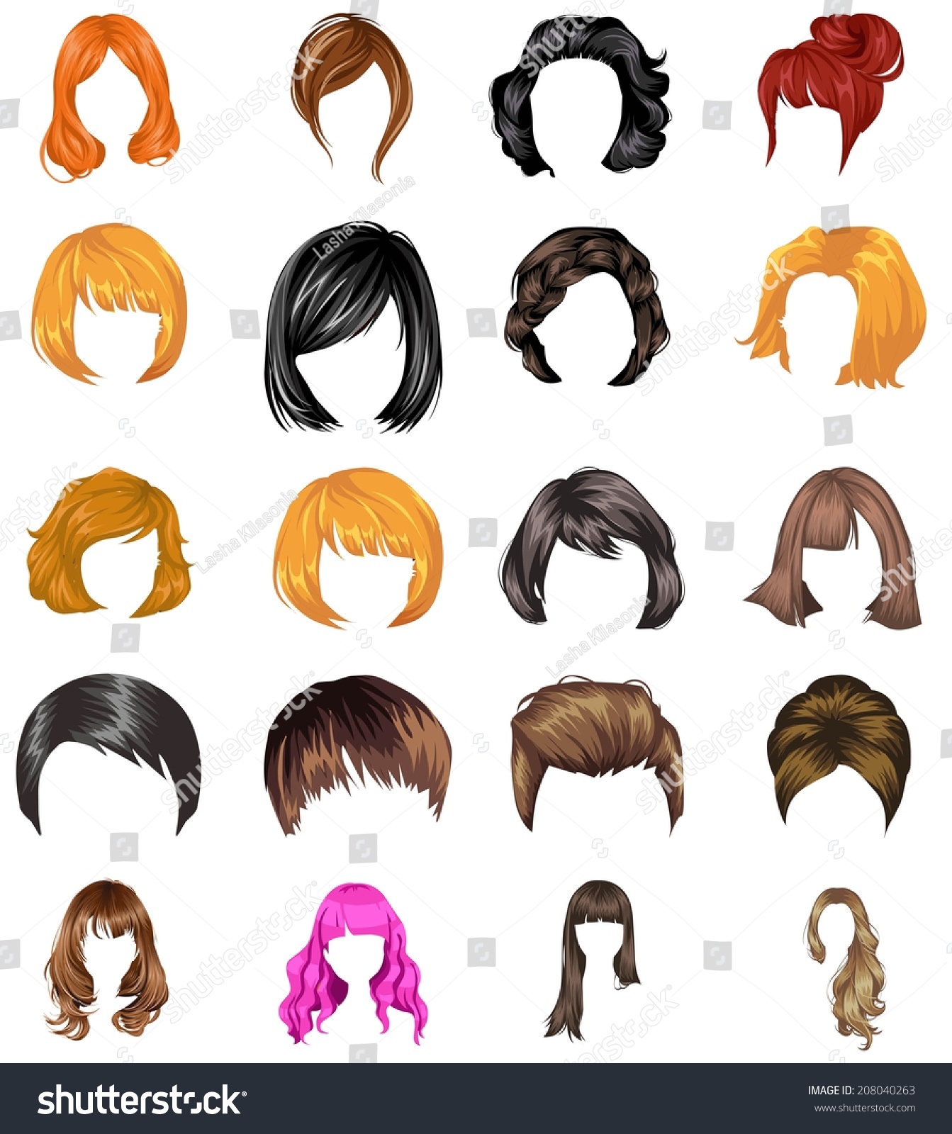 Hair Styles Collection Vector Stock Vector 208040263 - Shutterstock