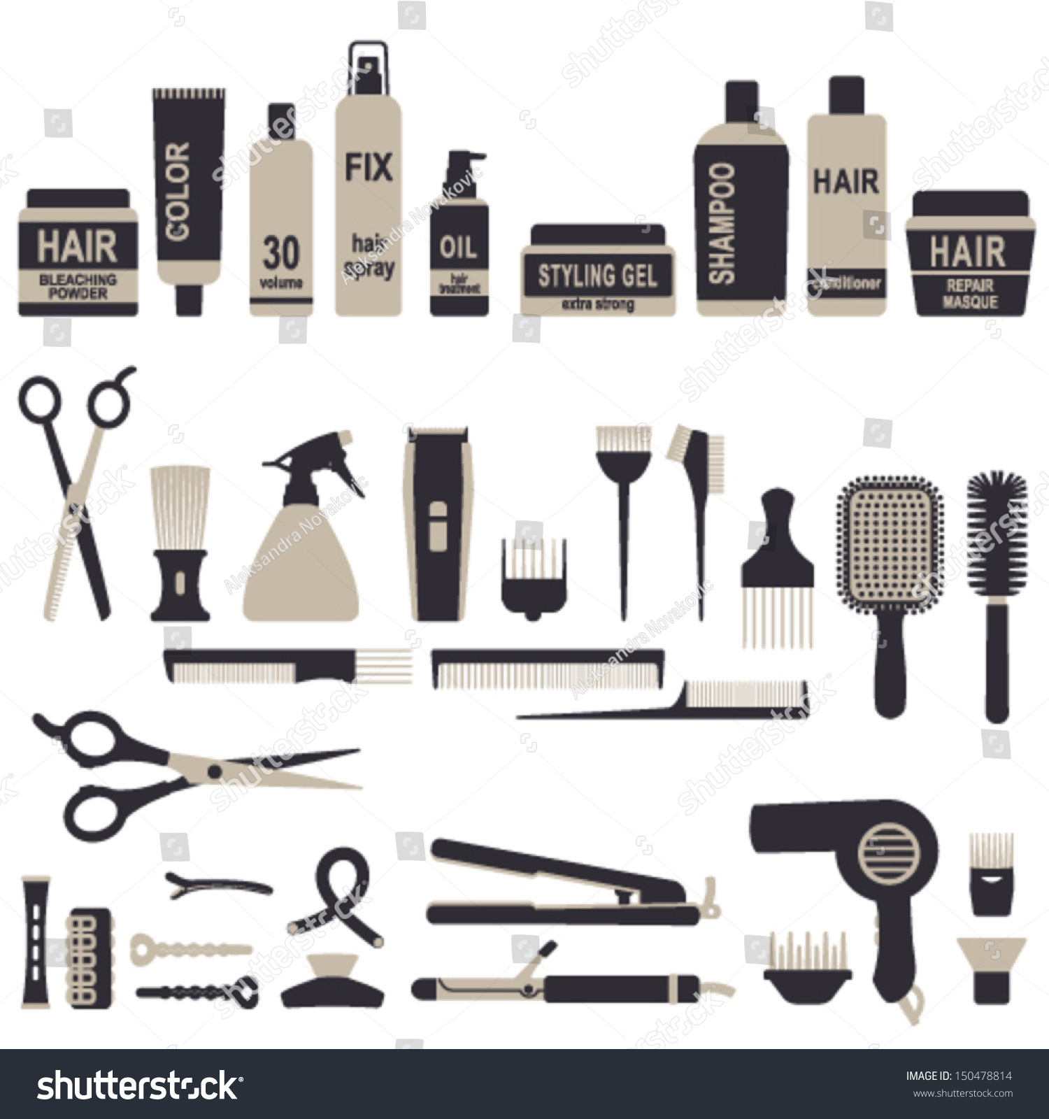 Hair Styling Icons Set 1 Stock Vector (Royalty Free) 150478814