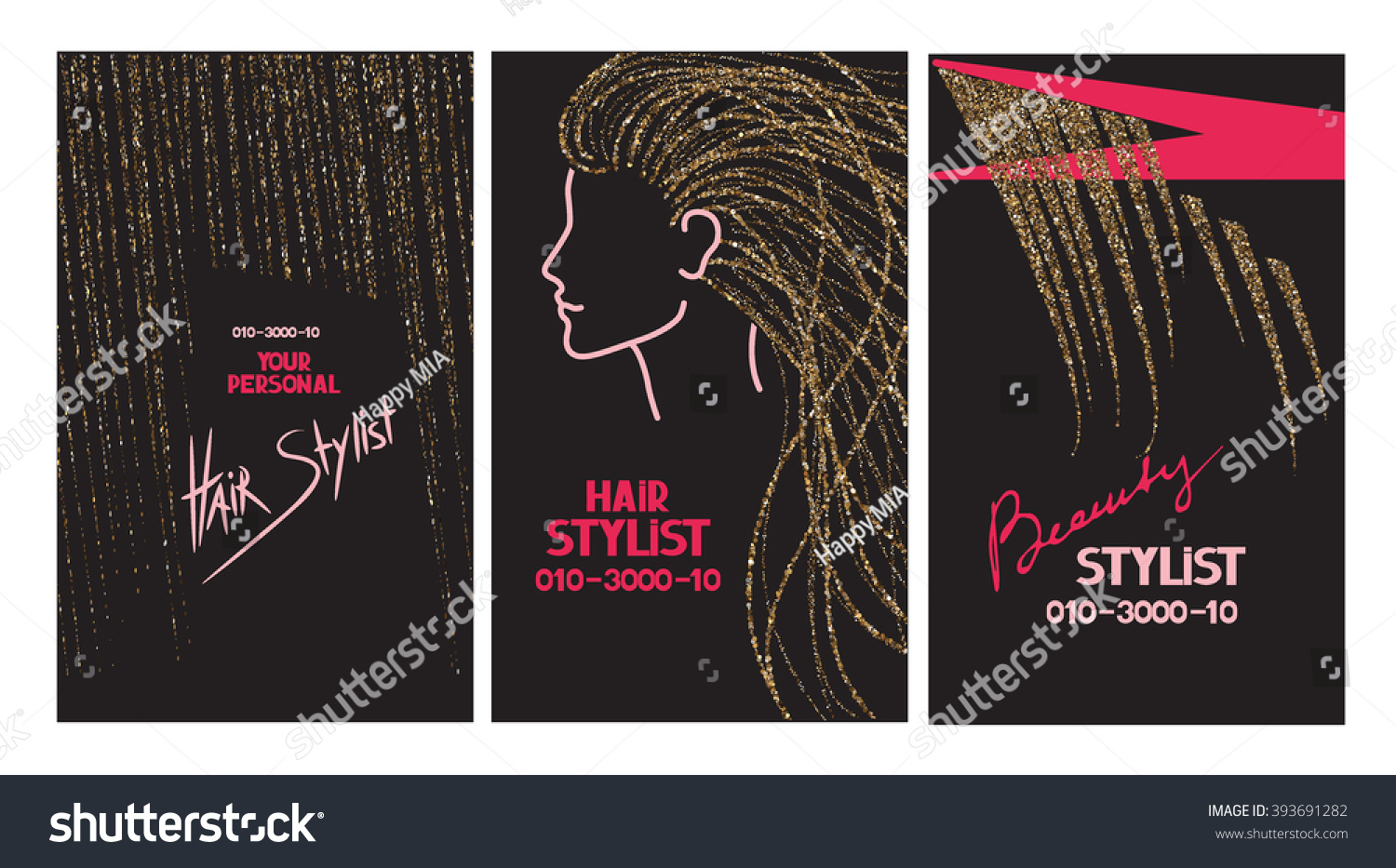 Hair Stylist Business Cards Abstract Gold Stock Vector 393691282