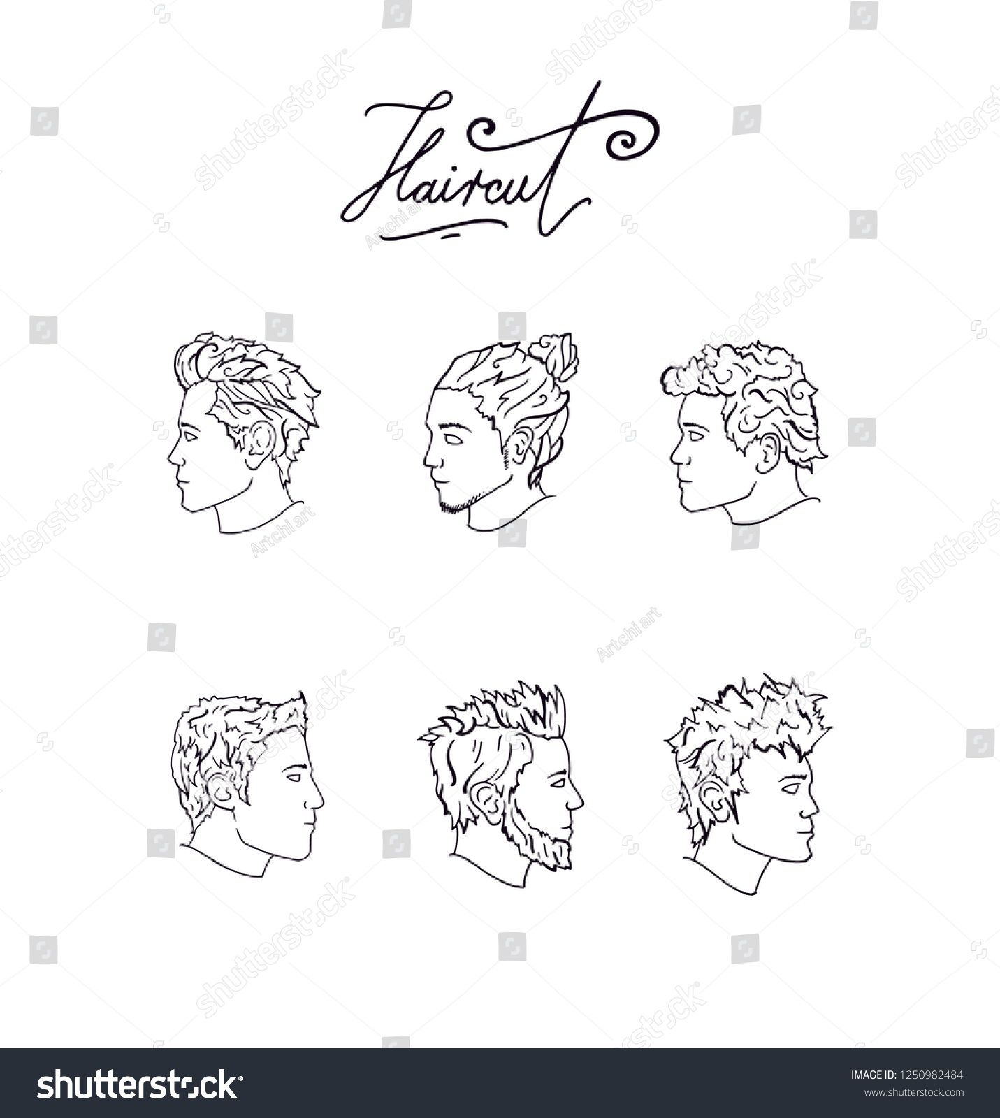 Haircuts Men Illustration Set Black Outline Stock Vector