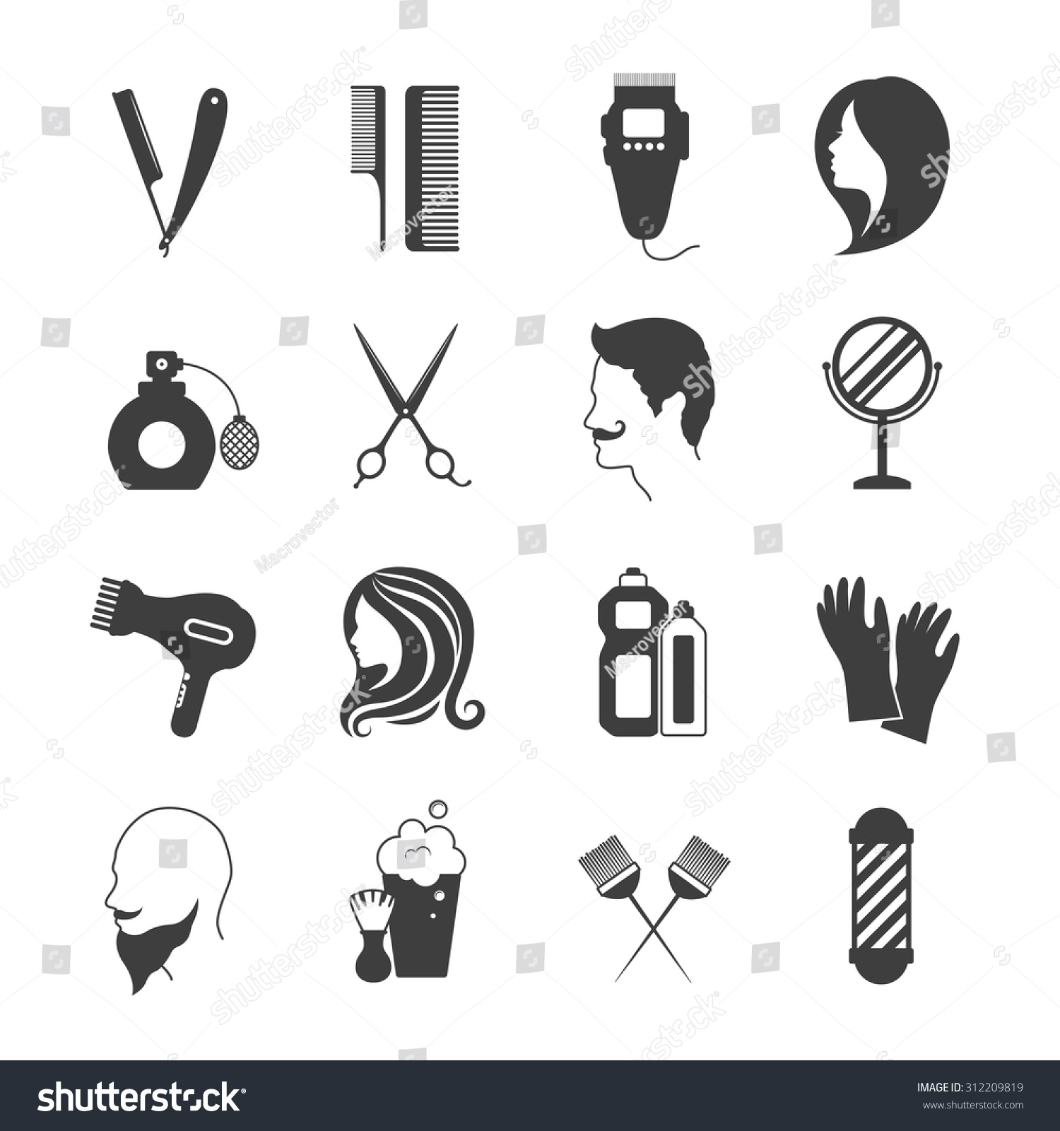 Hairdresser Beauty Salon Black White Icons Stock Vector Royalty