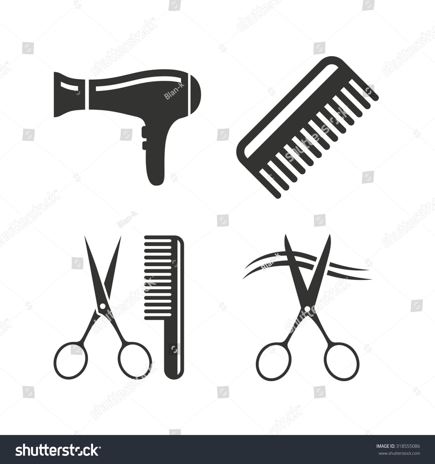 Hairdresser Icons Scissors Cut Hair Symbol Stock Vector ...