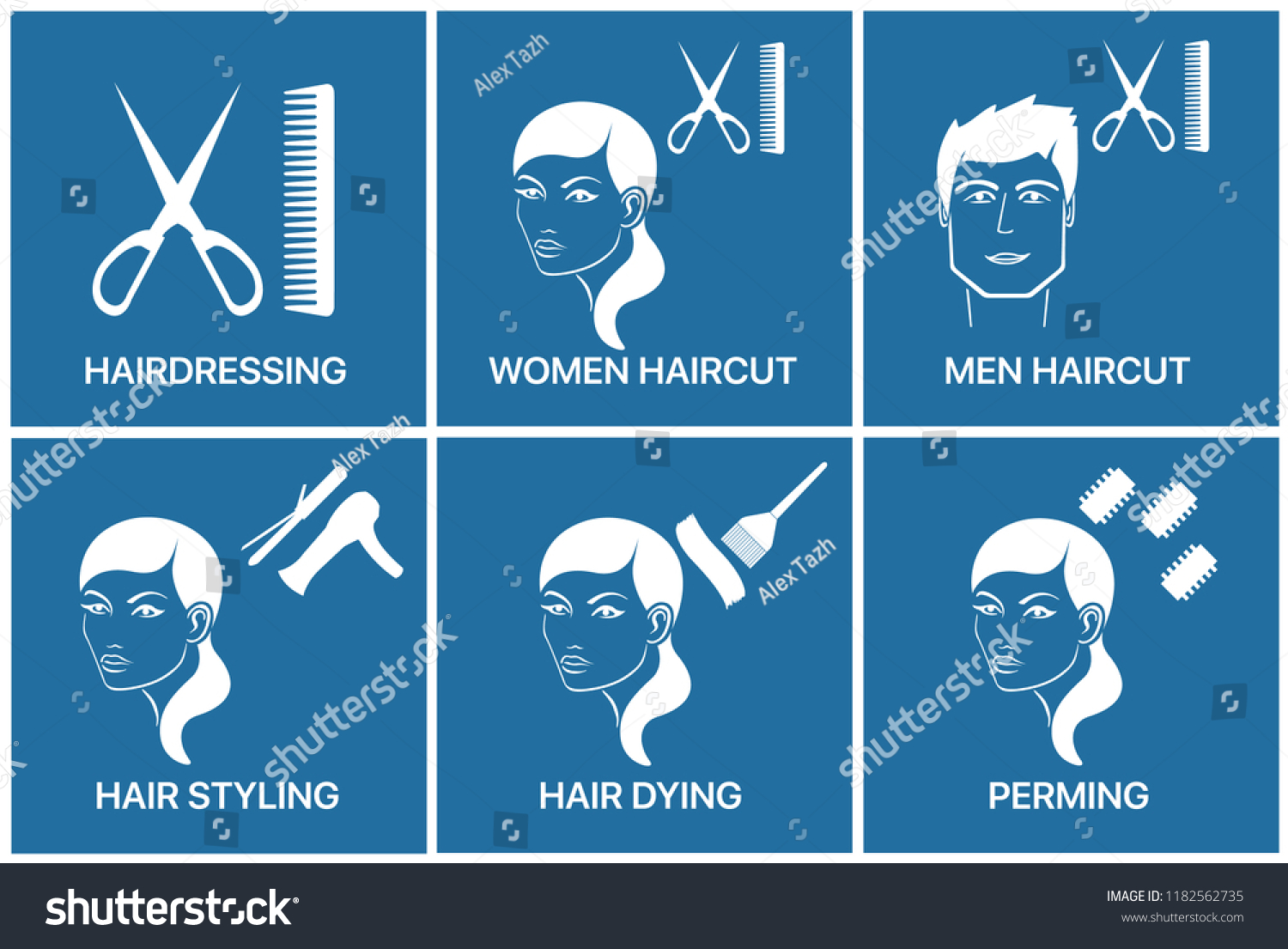 Hairdressing Icons Hairdressing Women Haircut Men Stock Vector
