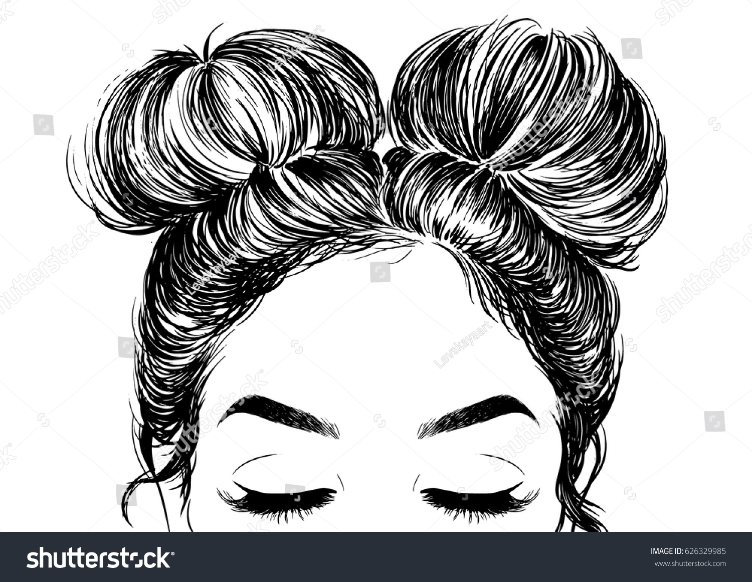 Hairstyle Double Buns Stock Vector 626329985 - Shutterstock
