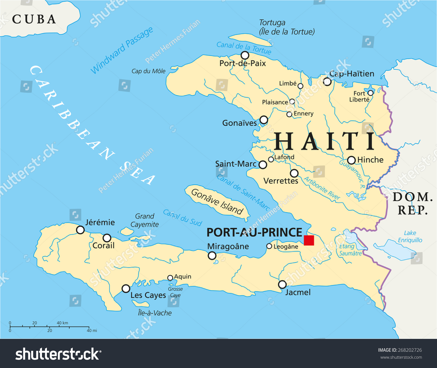 stock vector haiti political map with capital port au prince with national borders important cities rivers 268202726