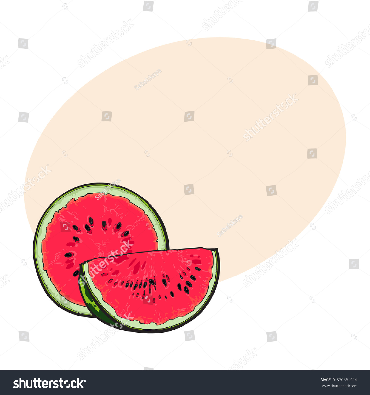 Half quarter ripe red watermelon black stock vector royalty