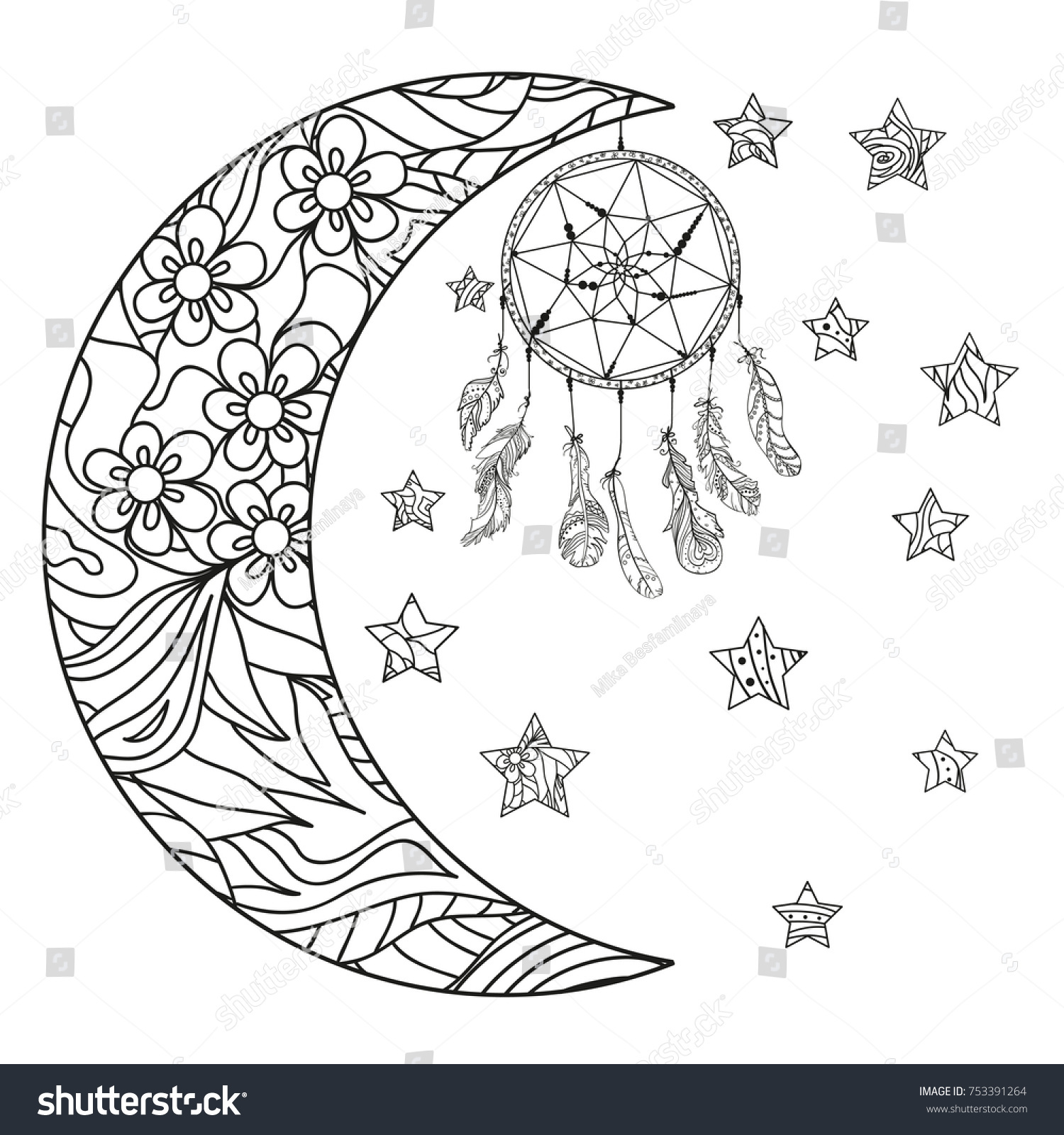 Half Moon Stars Dreamcatcher Abstract Patterns Stock Vector (Royalty ...