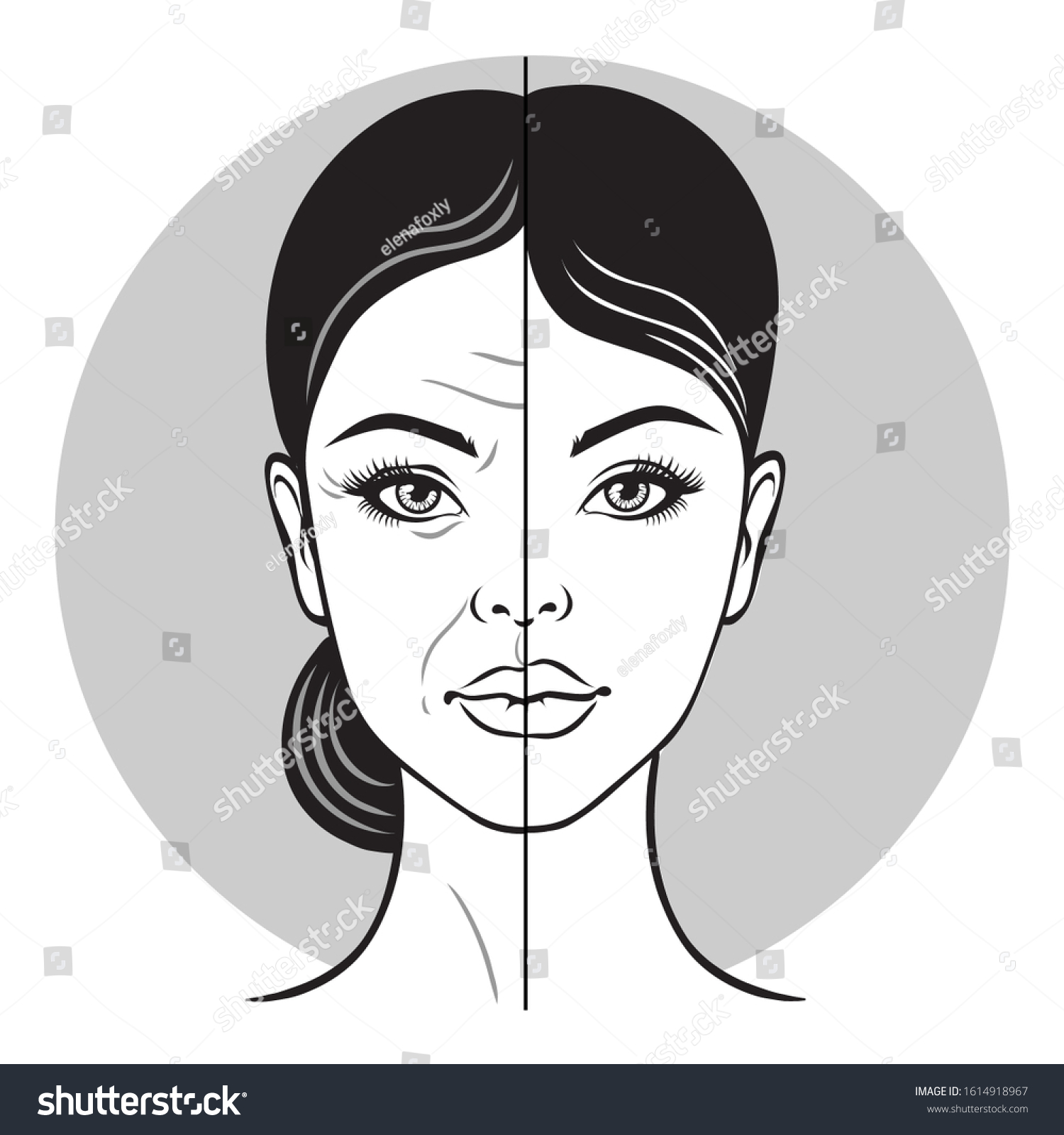 Half Old Woman Portrait Half Young Stock Vector Royalty Free