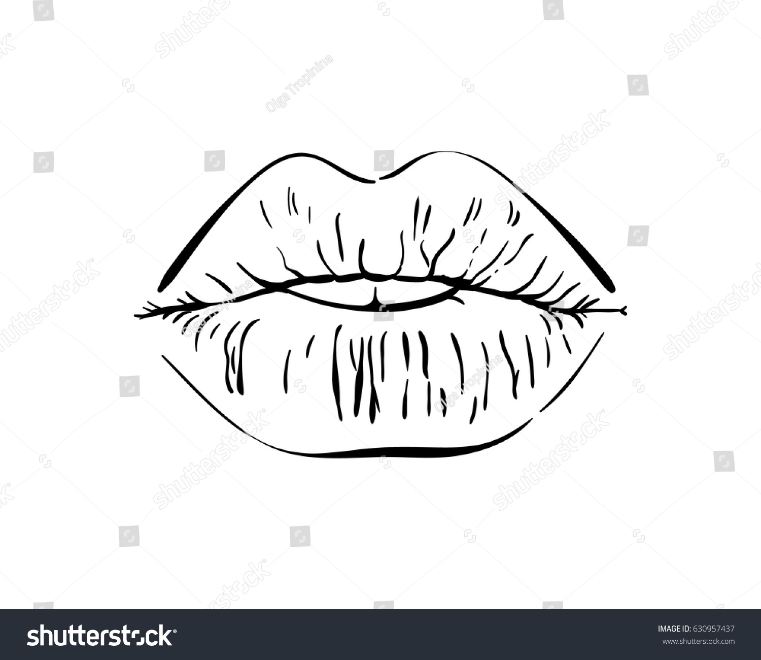 Line Drawing Lips : Halfopen mouth plump lips kiss isolated stock vector