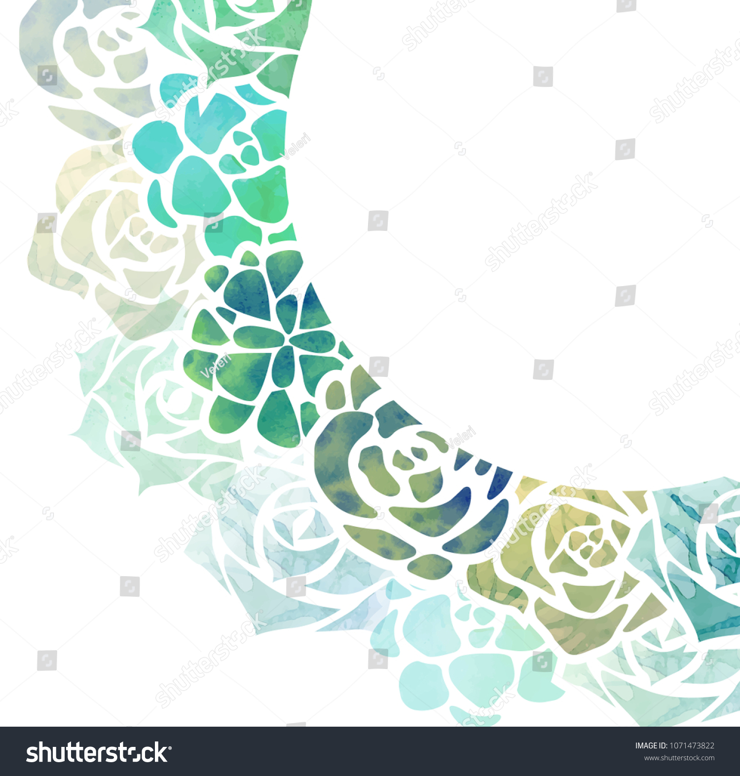 SVG of Half round frame of watercolor succulents with a top view on a white background. Vector template for invitation, greeting card and your creativity svg