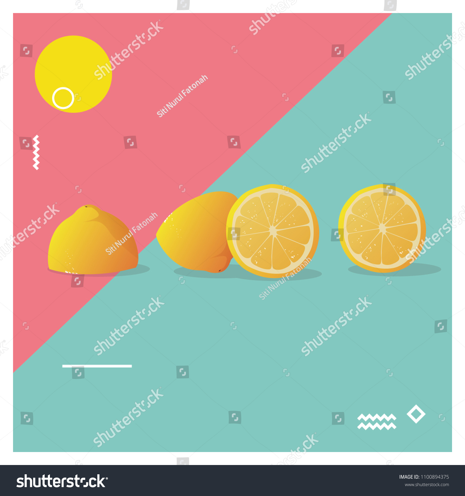 Half Sliced Fresh Lemon Minimal Background Stock Vector Royalty Free