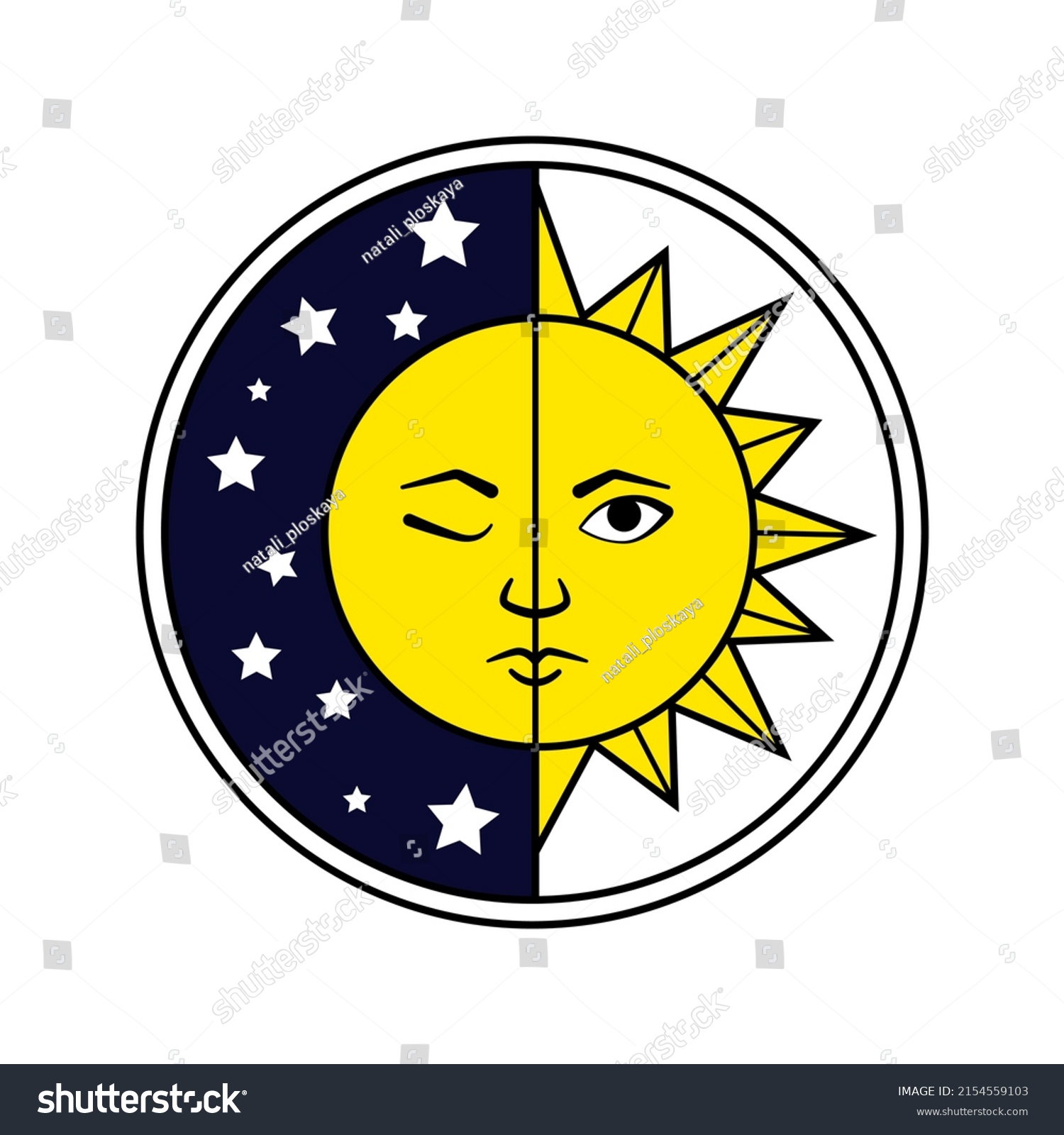 Half Sun Moon Face Icon On Stock Vector (Royalty Free) 2154559103 ...