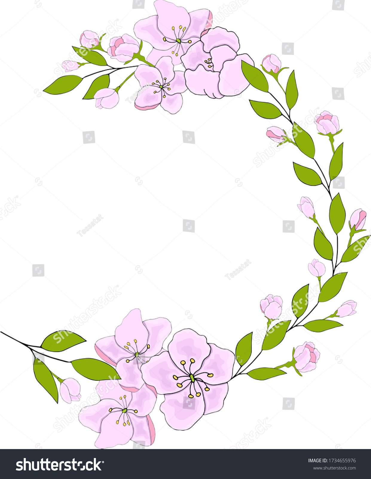 SVG of Half-wreath with delicate flowers of apple tree for celebrate holiday. Vector hand draw  Illustration EPS10. svg