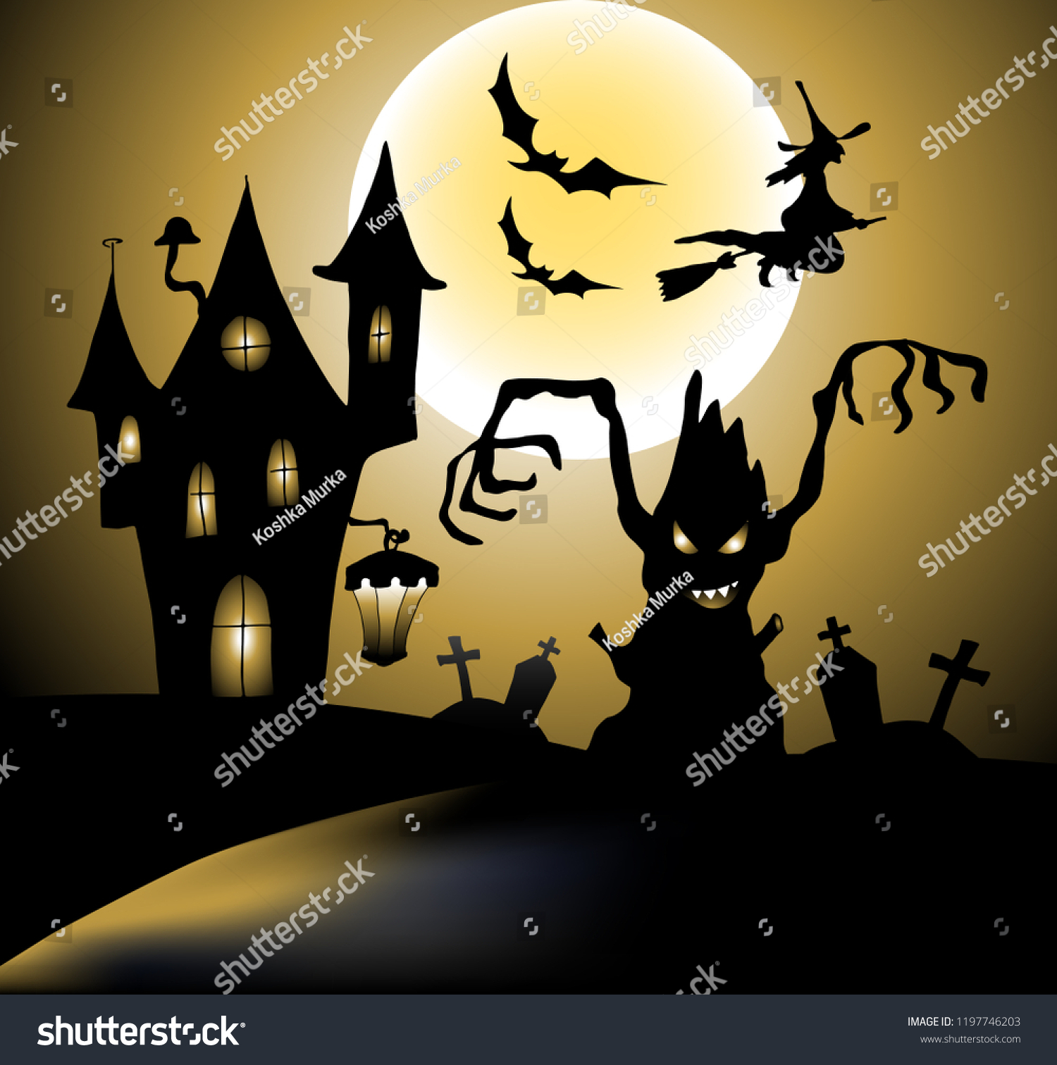 Halloween Background Monster Tree Spooky House Stock Vector Royalty Free Shutterstock