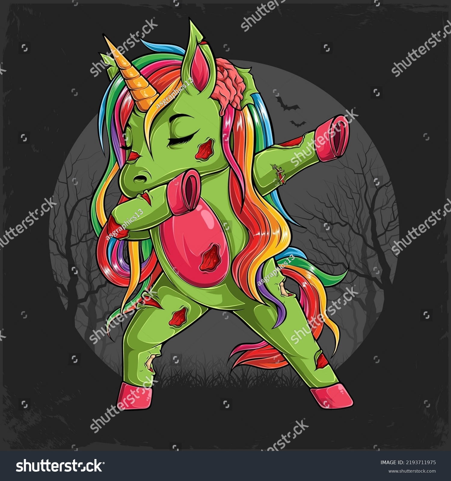 SVG of Halloween character Zombie Unicorn doing dabbing dance, dabbing undead unicorn Dab movement svg