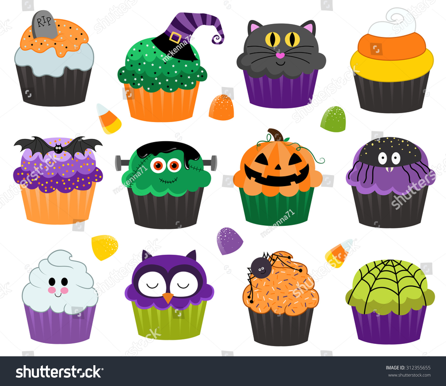 SVG of Halloween Cupcakes and Treats Vector Set Isolated svg
