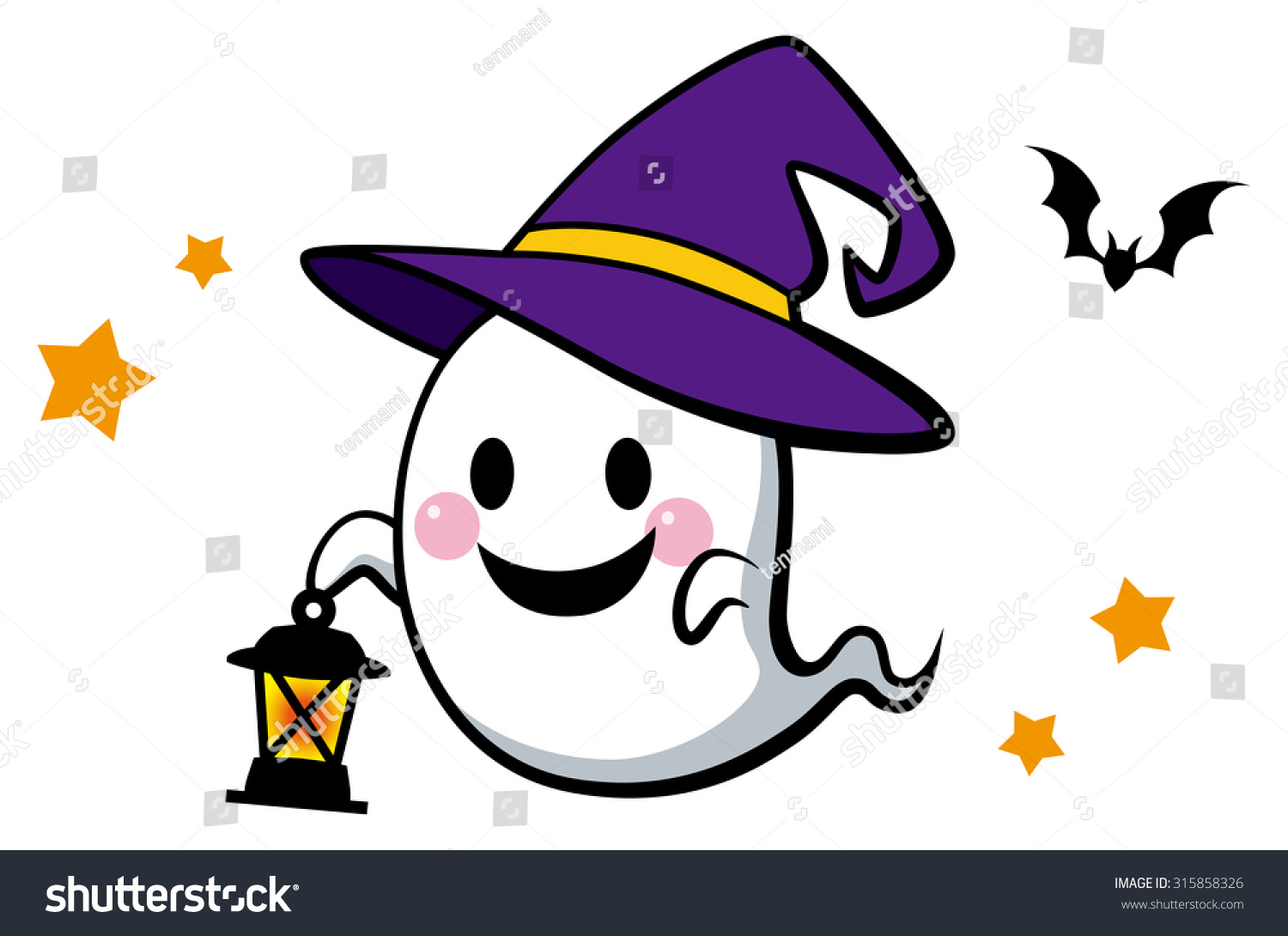 Halloween / Cute Ghost With Lantern. / Color Stock Vector Illustration ...