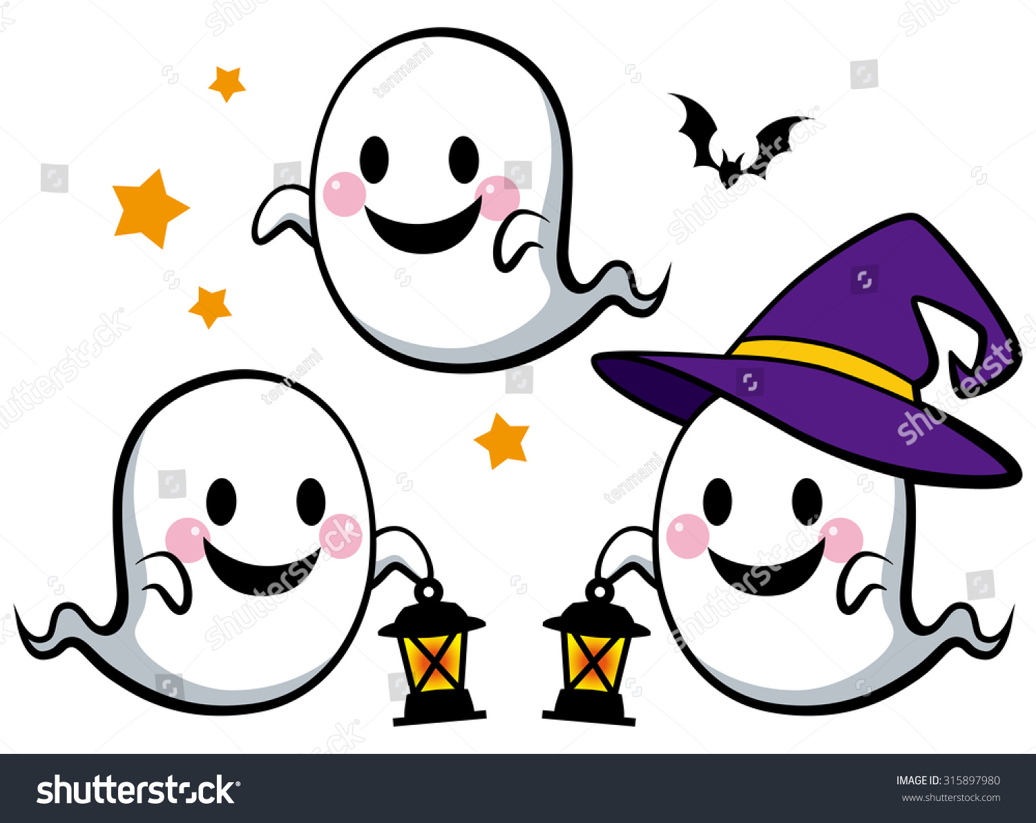 Halloween Cute Ghosts Lantern Color Stock Vector 315897980 - Shutterstock