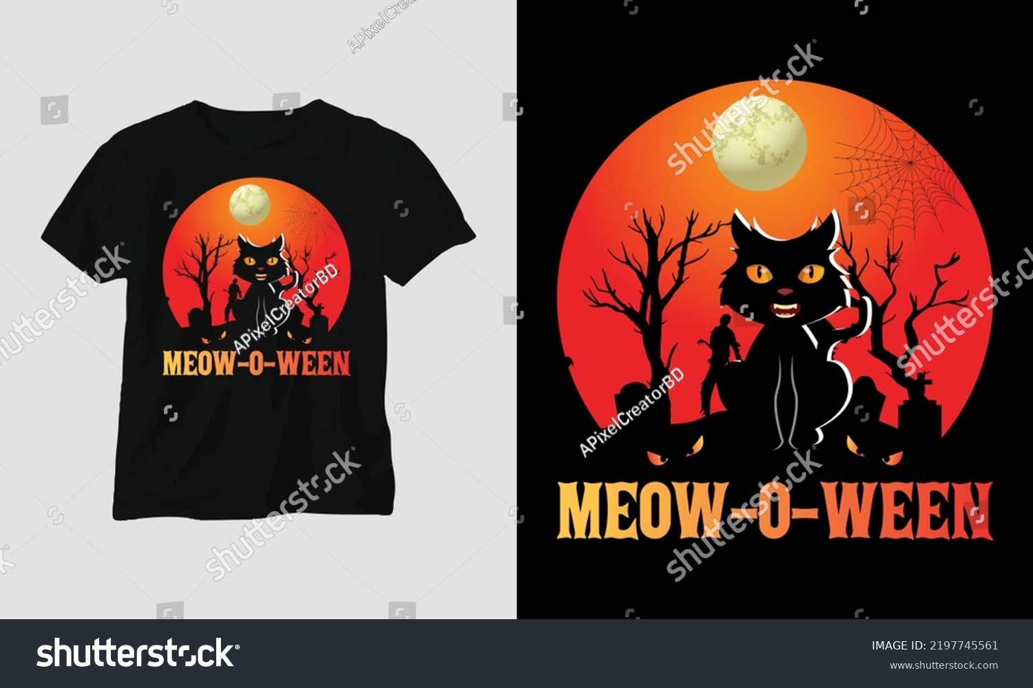SVG of Halloween Day Special T-shirt Design with “meow-o-ween” Quotes, Best use for T-Shirt, mag, sticker, wall mat, etc. svg