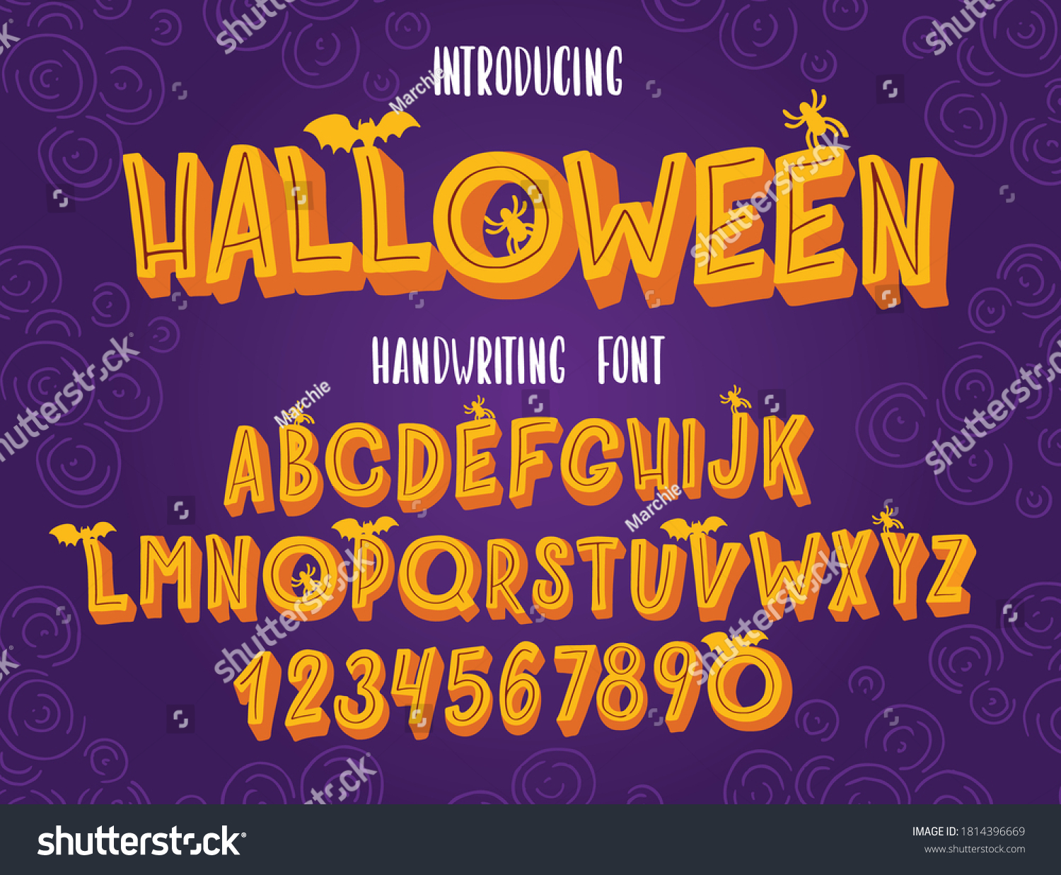 SVG of Halloween font. Typography alphabet with colorful spooky and horror illustrations. Handwritten script for holiday party celebration and crafty design. Vector with hand-drawn lettering. svg