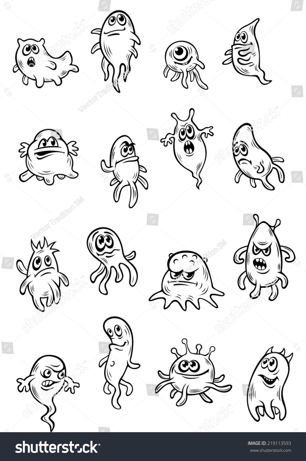 Halloween Ghosts Evils Monsters Outline Style Stock Vector Royalty Free