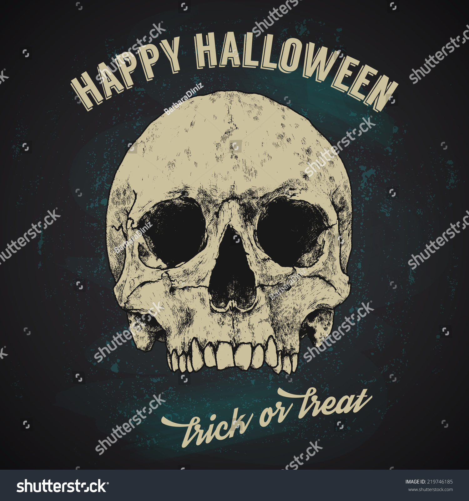 halloween greetings poster design hand drawn skull vintage