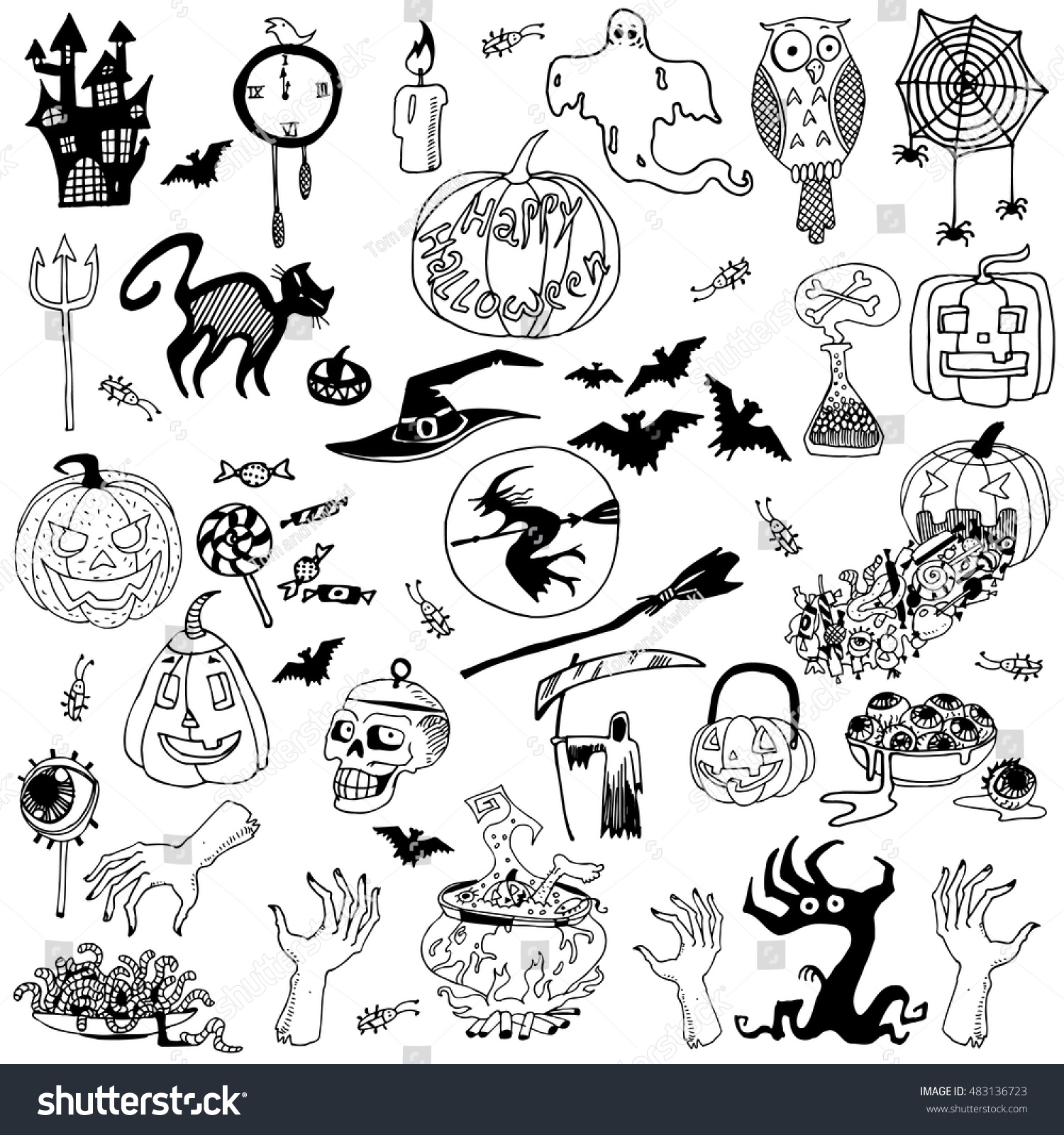 Halloween Hand Drawn Set Stock Vector 483136723 - Shutterstock