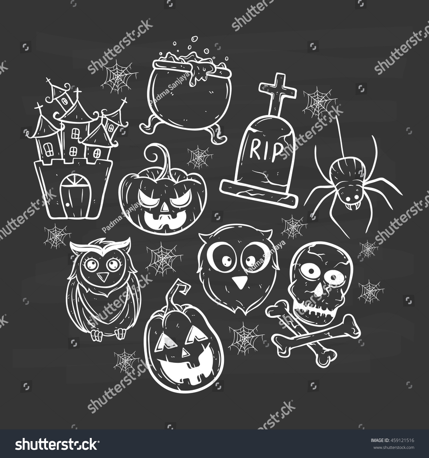 Halloween Icons Set Using Doodle Art Stock Vector Royalty Free