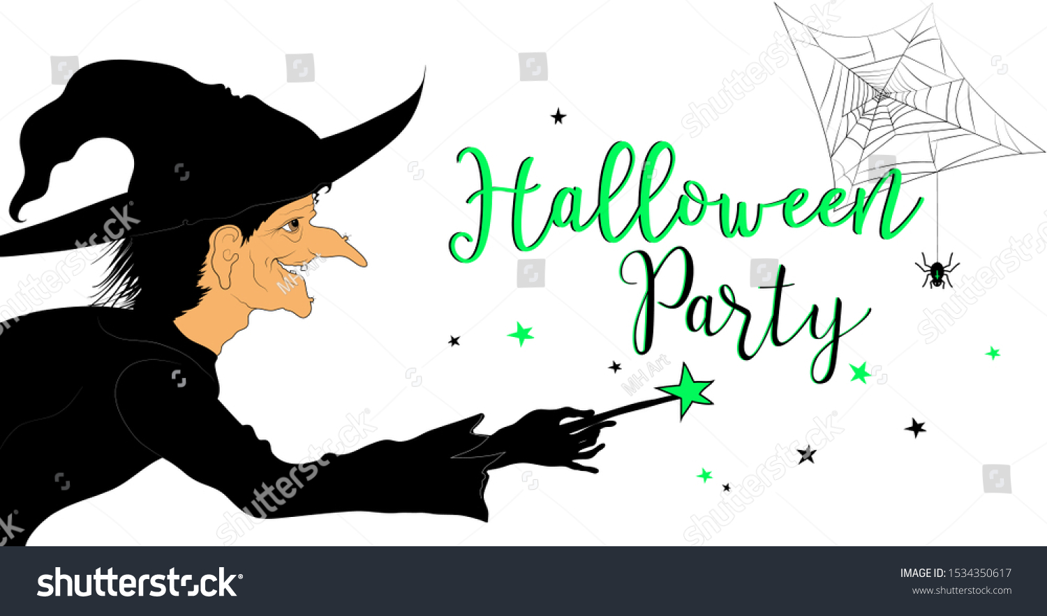 Halloween Invitation Card Witch Magic Wand Stock Vector Royalty Free