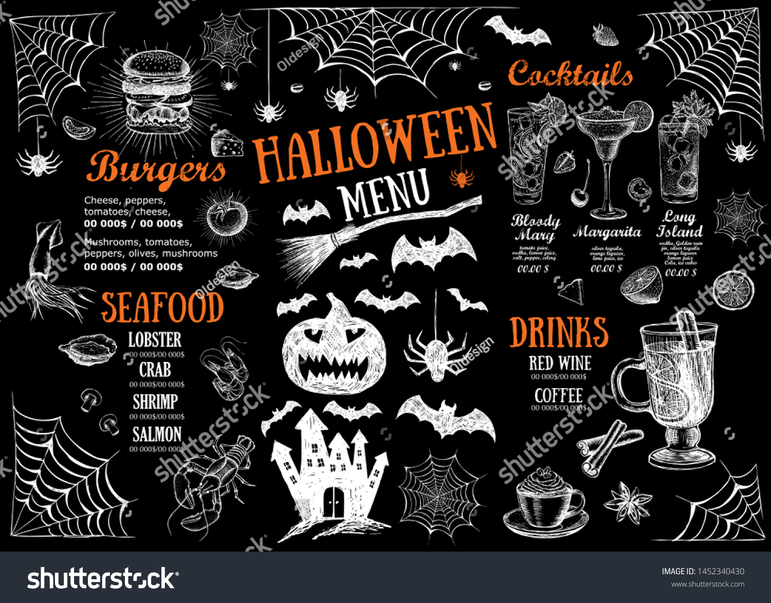 Halloween Menu Restaurant Cafe Menu Template Stock Vector Royalty Free 1452340430