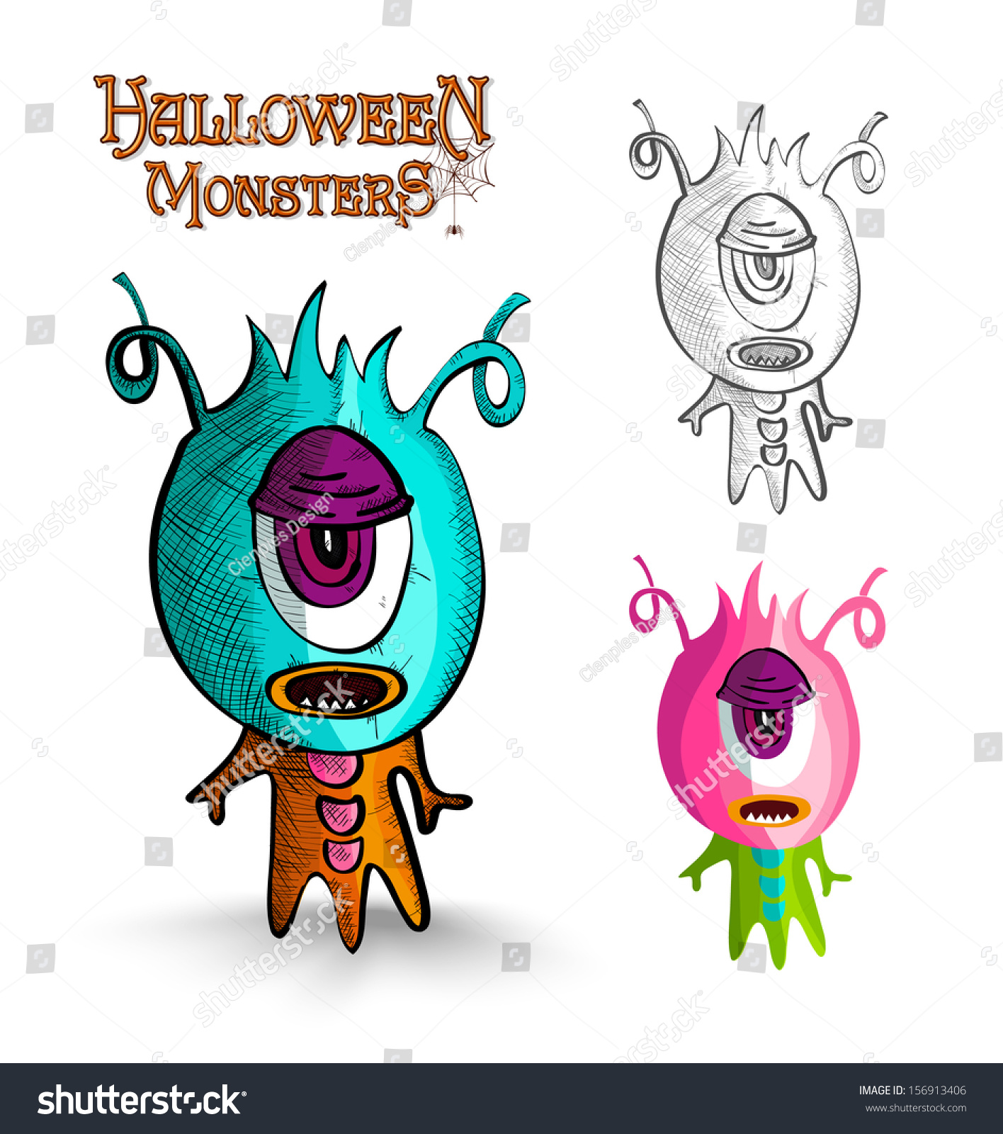 Halloween Monsters Spooky One Eye Freak Stock Vector Royalty Free