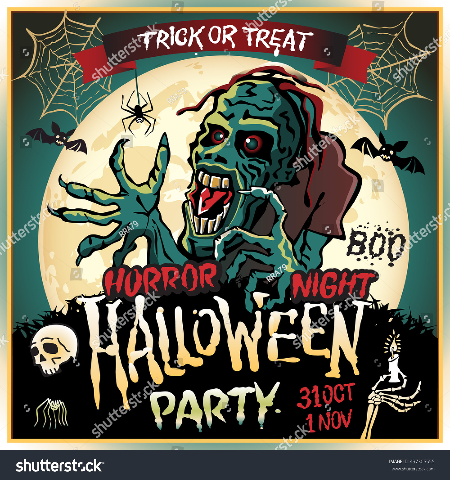 Halloween Party Horror Night Zombie Design Stock Vector Royalty Free
