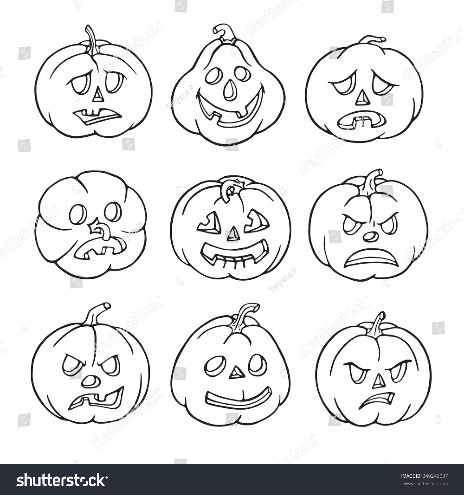 Halloween Pumpkin Emotions Set Stock Vector 349246037 - Shutterstock