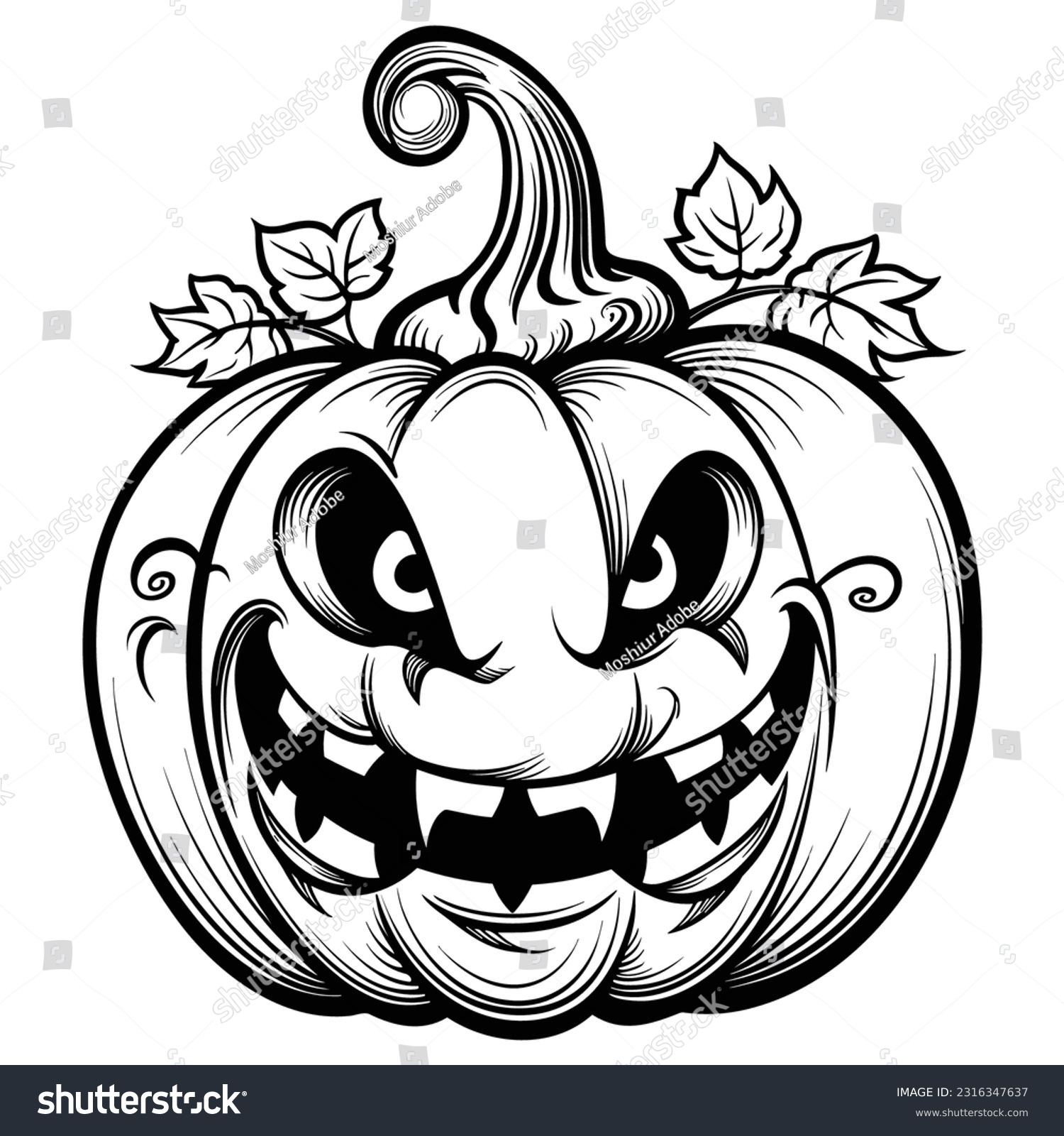 SVG of Halloween pumpkin, SVG file, black and white. Outline. Cartoon color page. no Shadow. Vector. . white background. svg