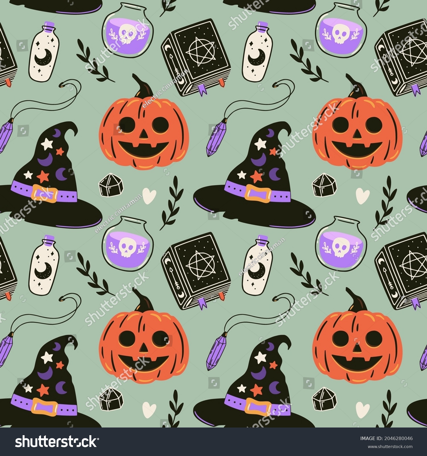 Halloween Seamless Pattern Witch Hat Pumpkin Stock Vector (Royalty Free ...