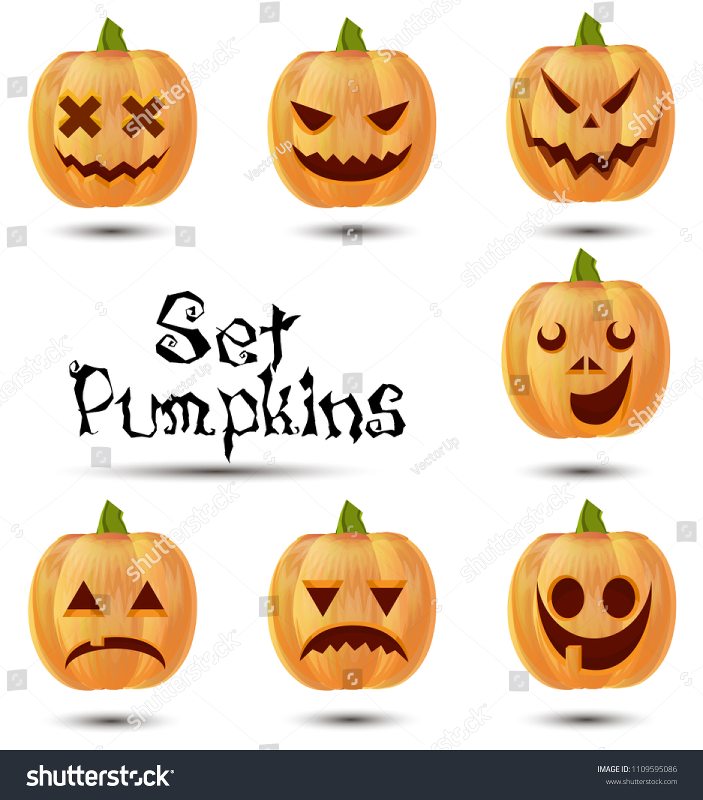 Halloween Set Pumpkins Emotions Icon Design Cute Smile Orange Funny Halloween Set Pumpkins Emotions Icon Design Cute Smile Orange Funny