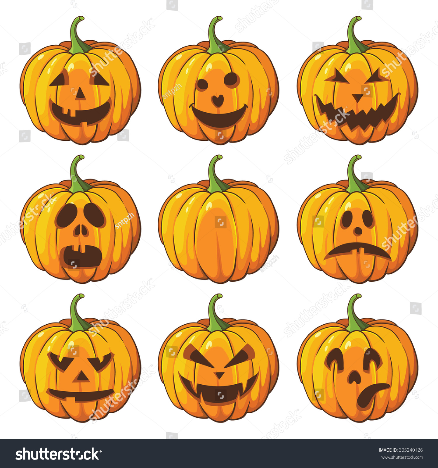 Halloween Set With Pumpkins Stock Vector Illustration 305240126 ...