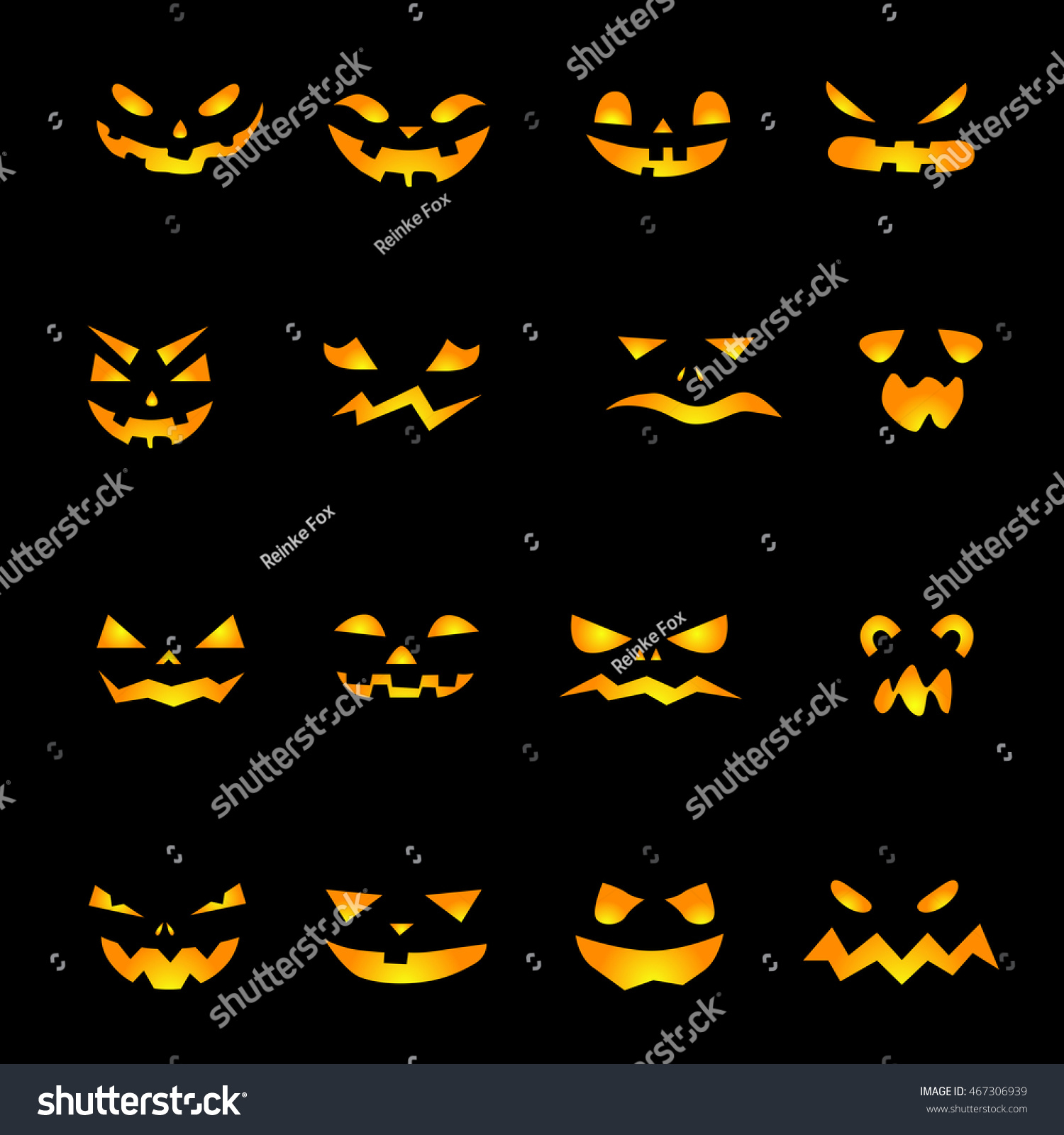 Halloween Set Pumpkins Scary Faces Stock Vector 467306939 - Shutterstock