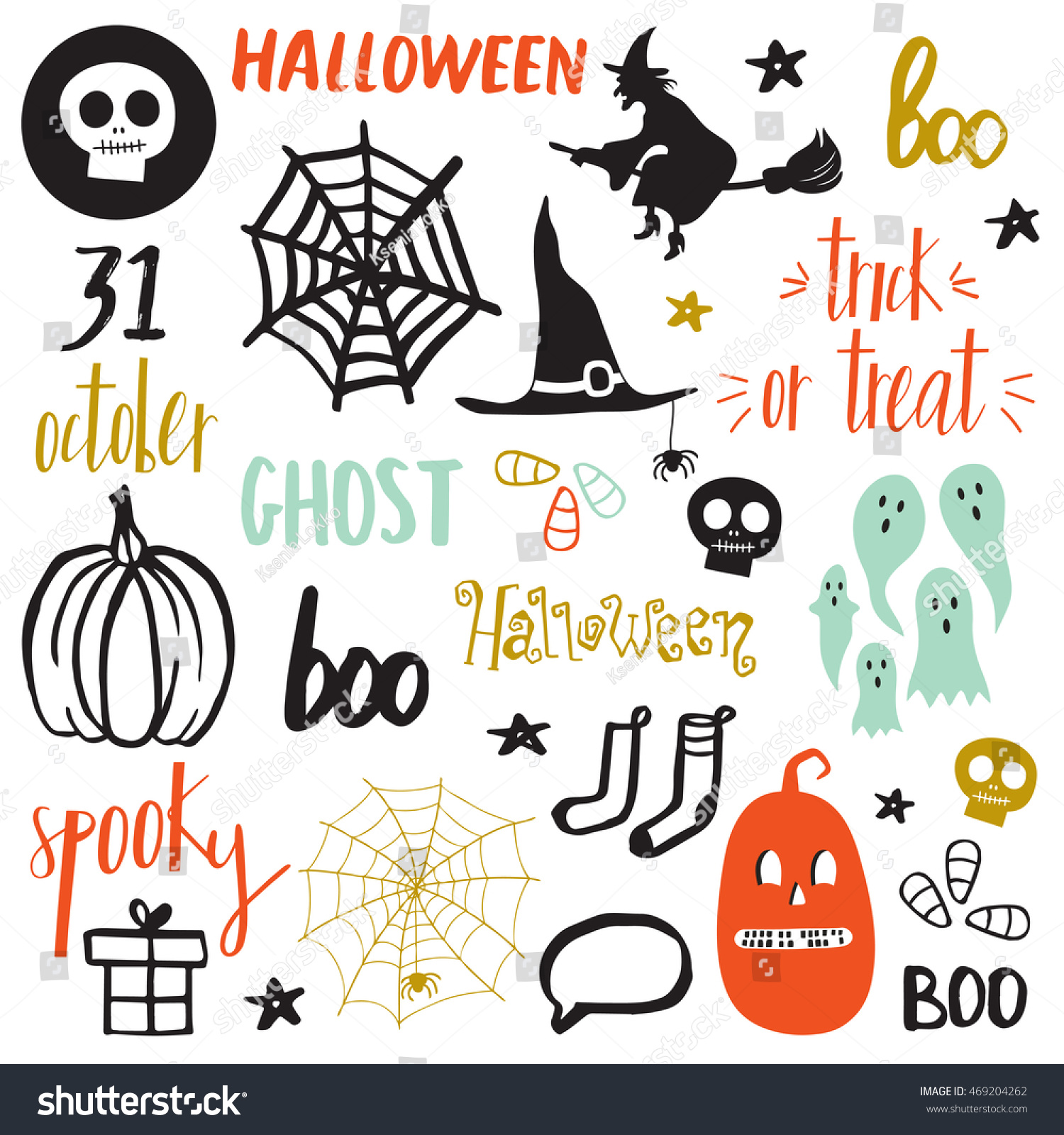 halloween set pumpkin socks witch ghost stock vector royalty free