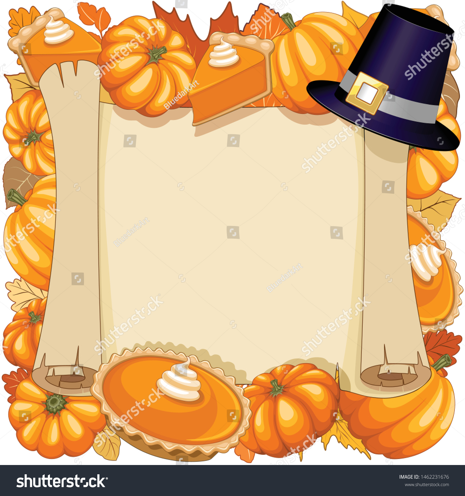 Halloween Thanksgiving Pumpkin Pie Holidays Parchement Stock Vector Royalty Free 1462231676