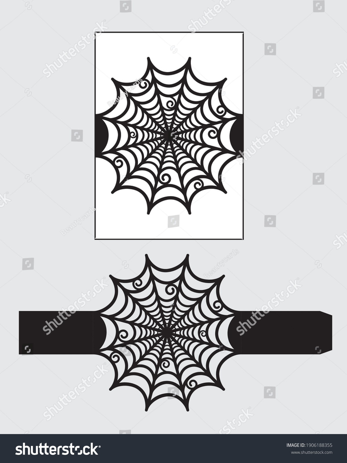 SVG of Halloween Wedding invitation Belly band spider web gothic template cutting file lasercut papercut. svg