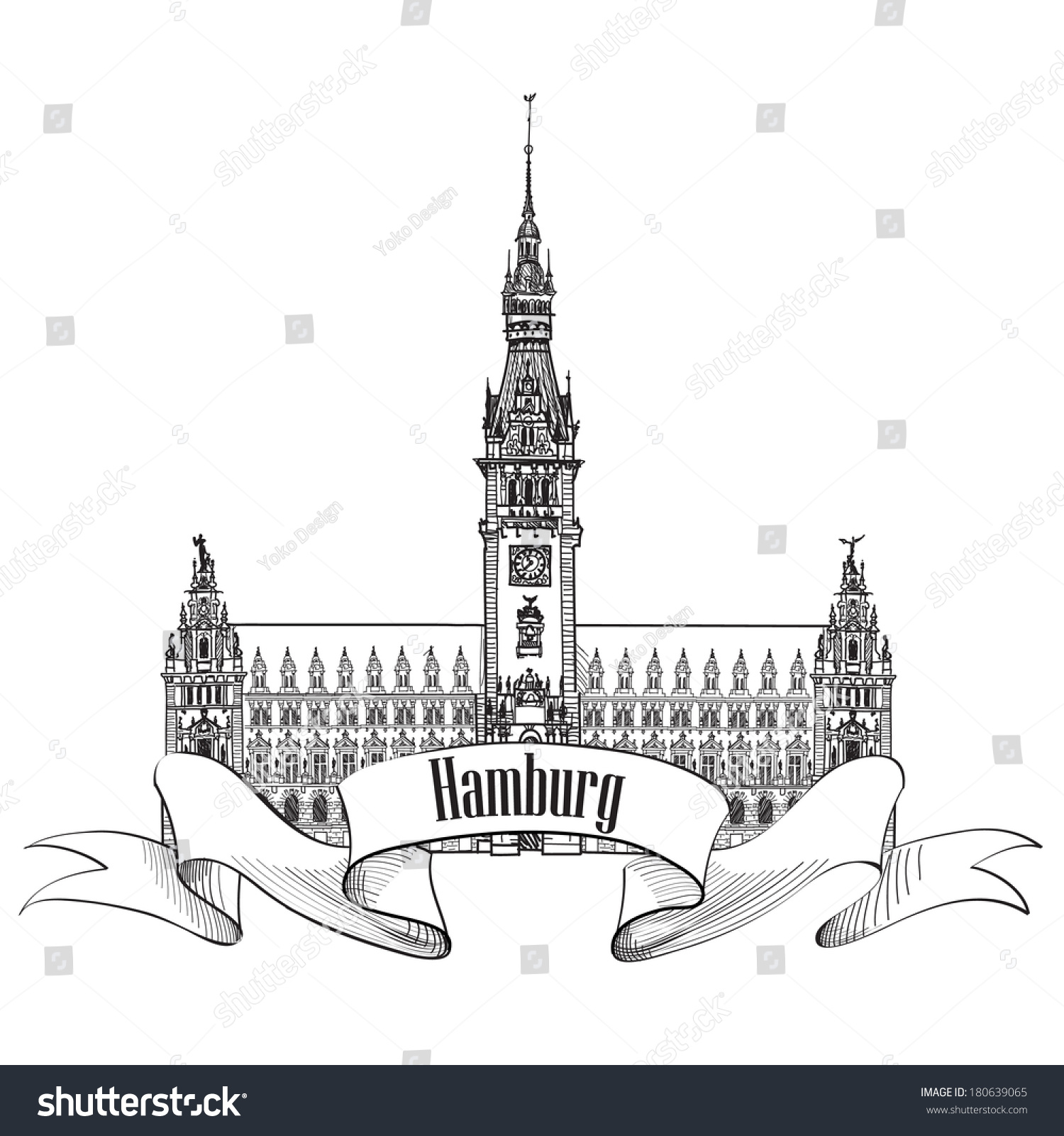 Hamburg Landmark Town Hall. Germany, Europe. Hand Drawn Vector Sketch ...