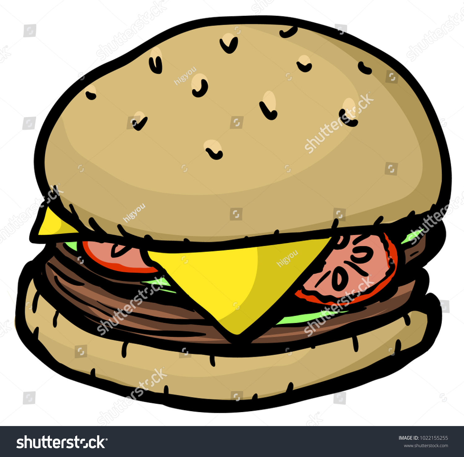 Hamburger Sandwich Cartoon Color Line Drawing Stock Vector (royalty 