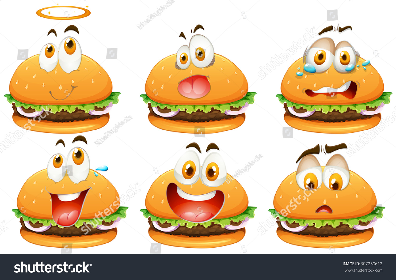 ハンバーガーと顔の表情のイラスト のベクター画像素材 ロイヤリティフリー