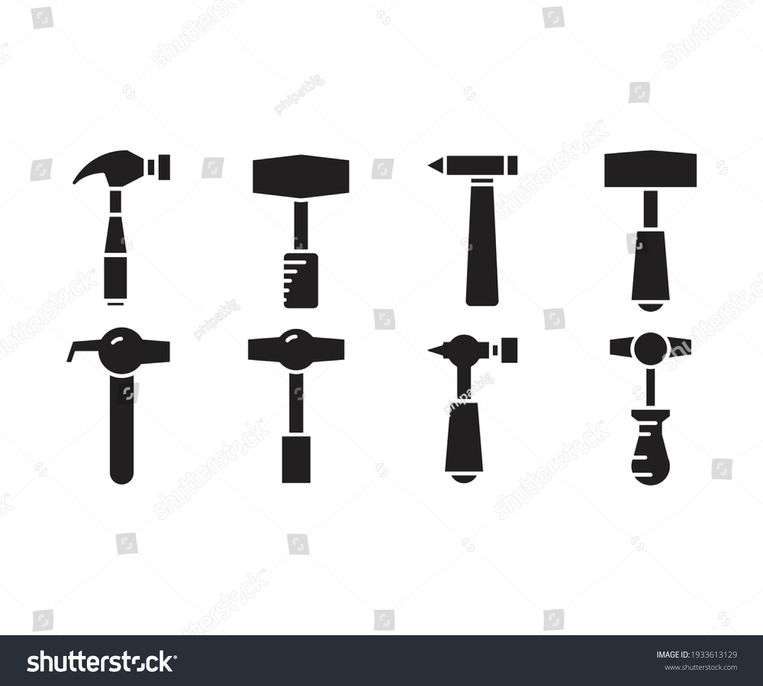 Hammer Mallet Icons Set Vector Stock Vector (Royalty Free) 1933613129 Shutterstock