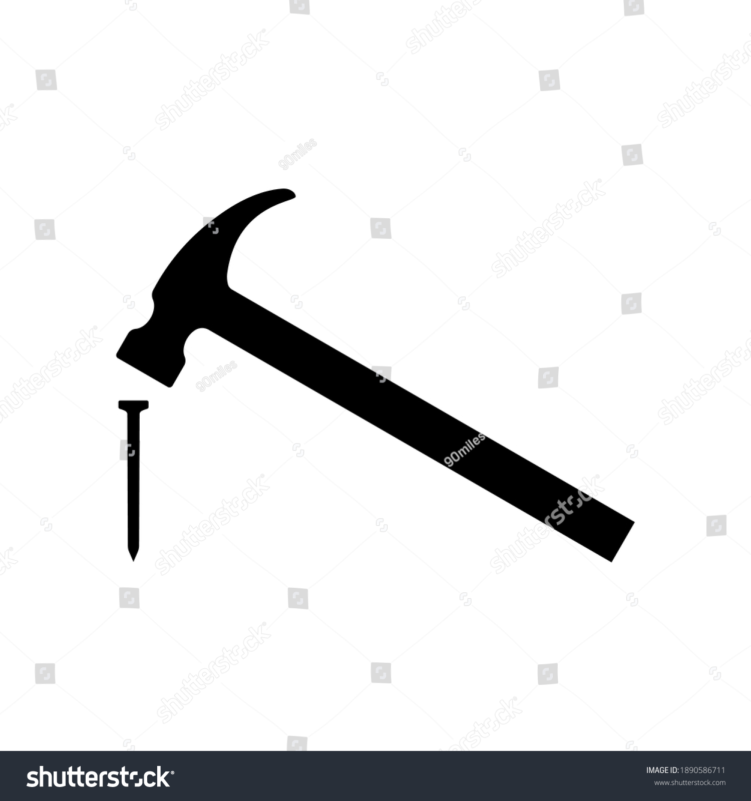 SVG of Hammer hitting nail icon. Modern claw hammer with weighted metal head. Vector Illustration svg